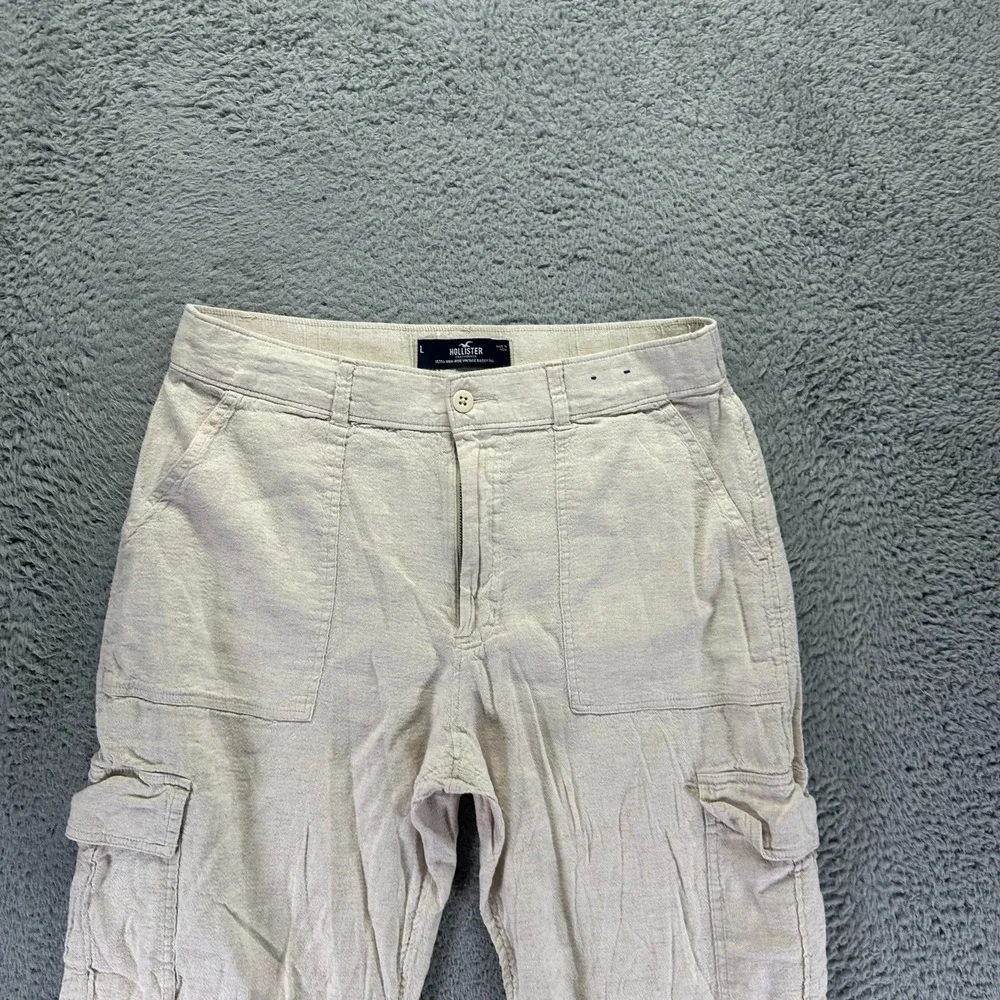 VTG Hollister‎ Pant Womens L Beige Cargo Straight Utility Workwear Baggy Stretch
